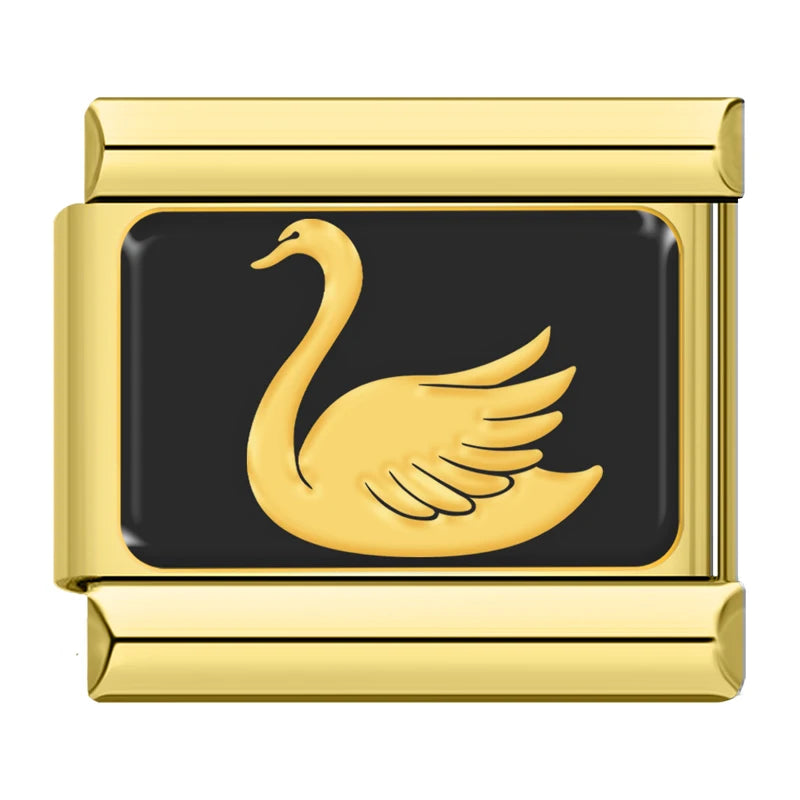 Charm Italiano Plano - Colección Siluetas Animales (Oro sobre Negro)