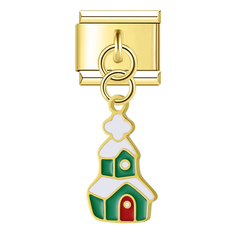Charm Italiano Colgante - Colección Navidad Dorada (Muñeco de Nieve, Reno, Regalos)