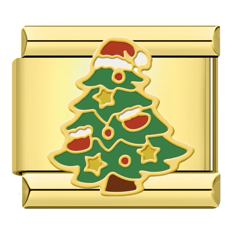 Charm Italiano Plano - Colección Navidad Clásica (Papá Noel, Árbol y Oro)