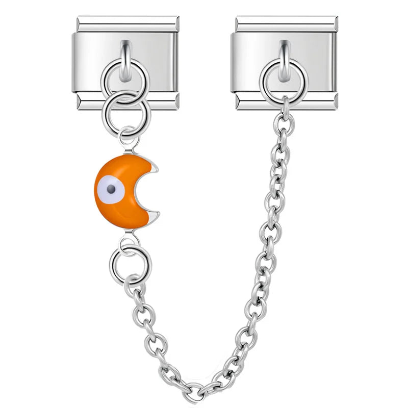 Charm Italiano Doble - Cadena con Ojo Protector (Corazón y Luna Pop)