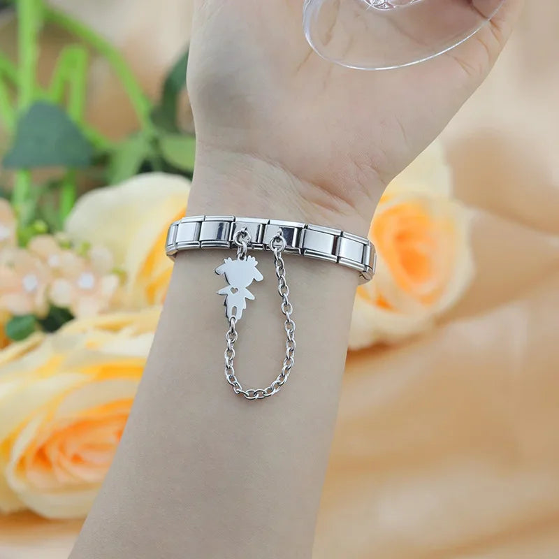 Charm Italiano Doble - Cadena con Silueta Colgante (Familia, Búho, Gato)