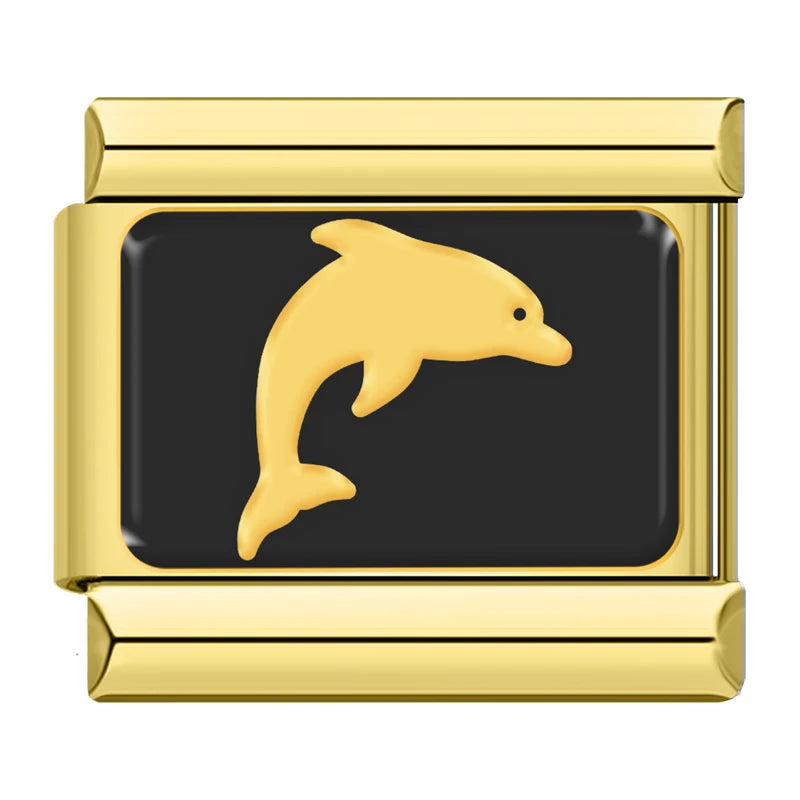 Charm Italiano Plano - Colección Siluetas Animales (Oro sobre Negro)