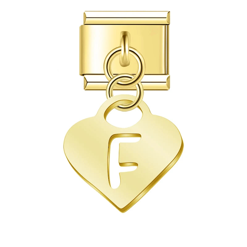 Charm Italiano Colgante - Inicial Corazón Dorado (Letras A-Z)