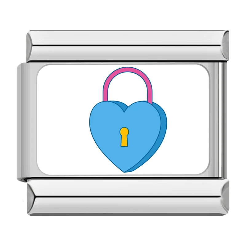 Charm Italiano Link - Colección "Parejas y Conexión": Puzzle, Llave y Coronas (Acero Esmaltado)