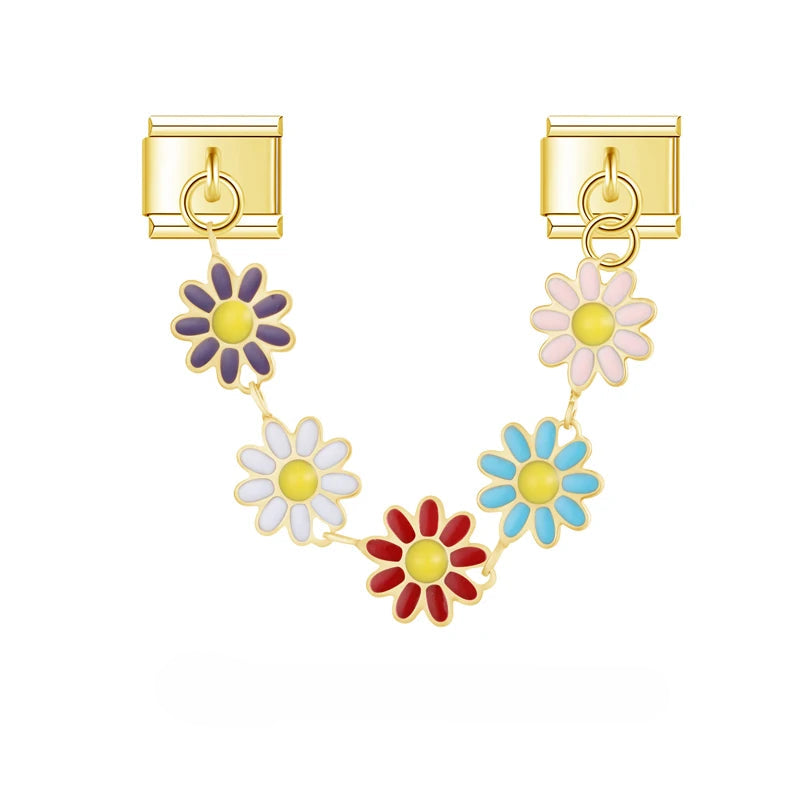 Charm Italiano Doble - Guirnalda de Flores (Estilo Primavera Dorada)