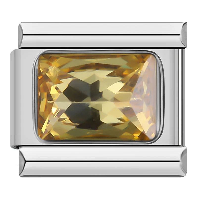 Charm Italiano Plano - Solitario Rectangular de Zirconia (Piedras de Color)