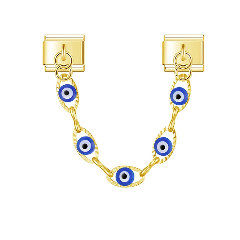 Charm Italiano Doble - Cadena Protectora "Evil Eye" (Ojos Turcos)