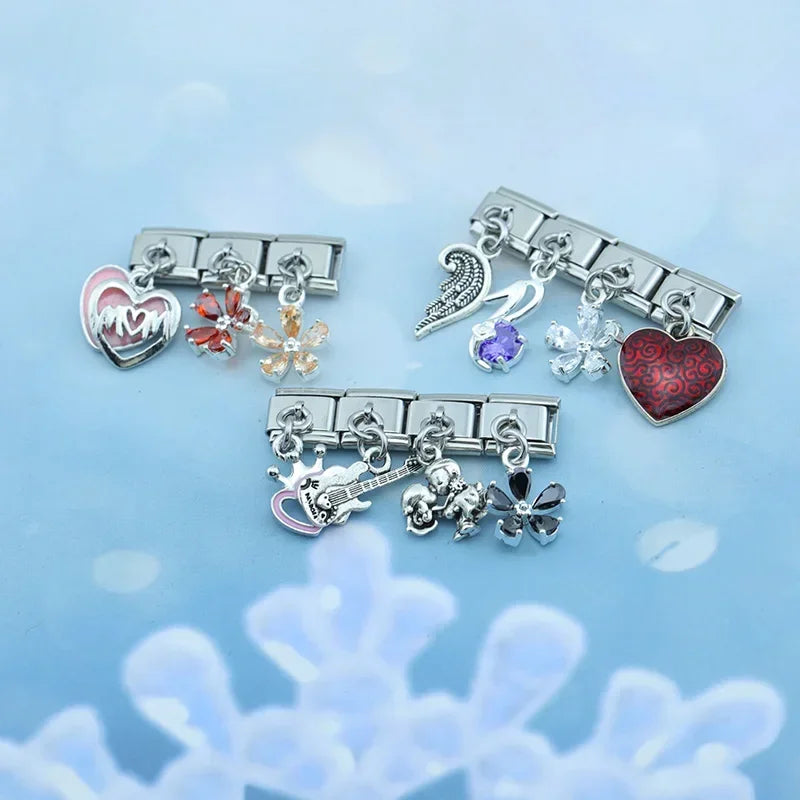 Charm Italiano Colgante - Colección Amor Romántico (Corazones y Flores)