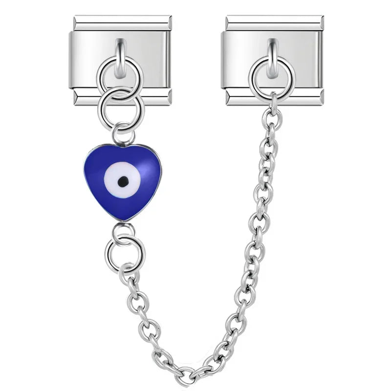 Charm Italiano Doble - Cadena con Ojo Protector (Corazón y Luna Pop)