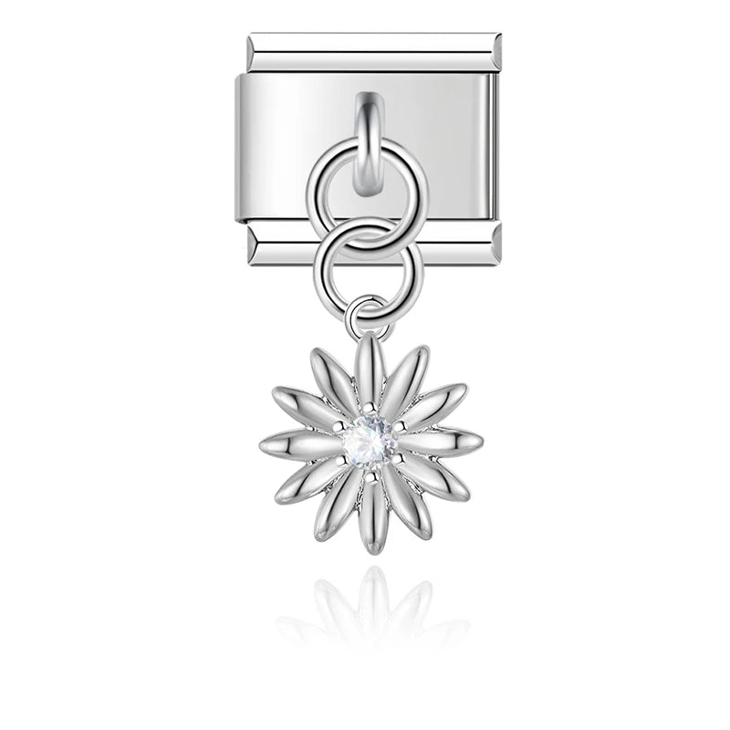 Charm Italiano Colgante - Flores de Cristal y Zirconia (Diseño Pavé)