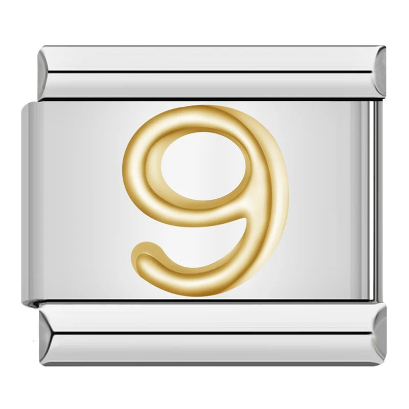 Charm Italiano Plano - Números Dorados en Relieve (Dígitos 0-9)