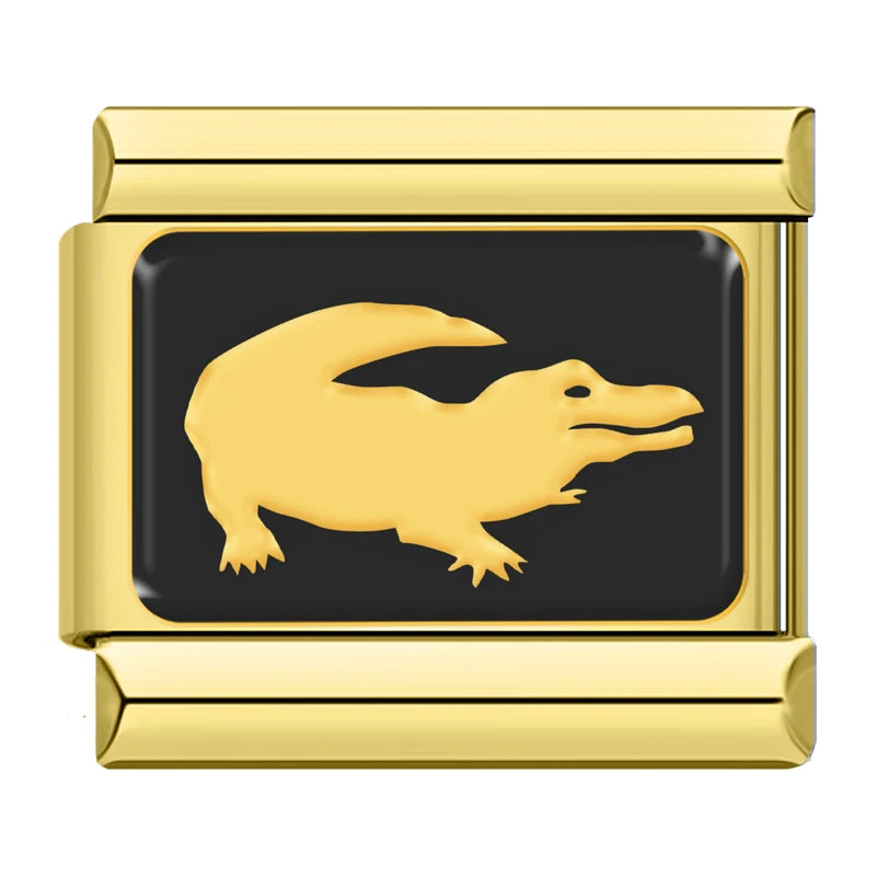 Charm Italiano Plano - Colección Siluetas Animales (Oro sobre Negro)