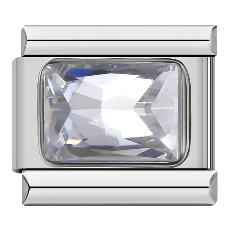 Charm Italiano Plano - Solitario Rectangular de Zirconia (Piedras de Color)