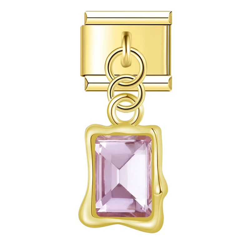 Charm Italiano Colgante - Solitario Rectangular con Zirconia (Lujo Geométrico)
