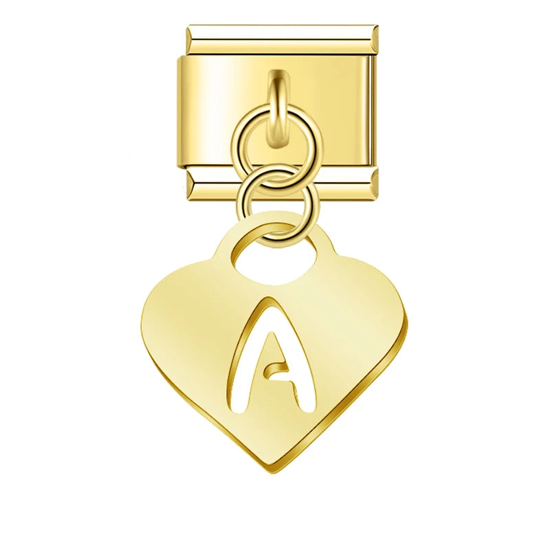 Charm Italiano Colgante - Inicial Corazón Dorado (Letras A-Z)