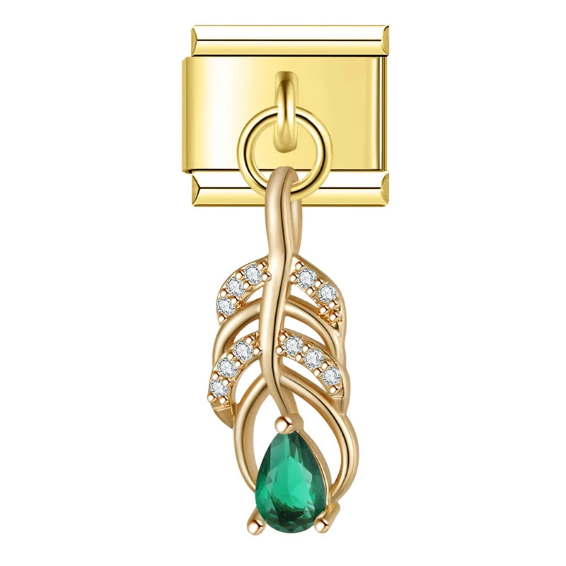 Charm Italiano Colgante - Colección Botánica Lujosa (Flores, Hojas y Zirconias)