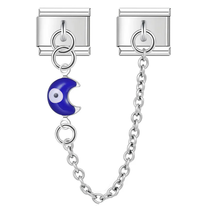 Charm Italiano Doble - Cadena con Ojo Protector (Corazón y Luna Pop)