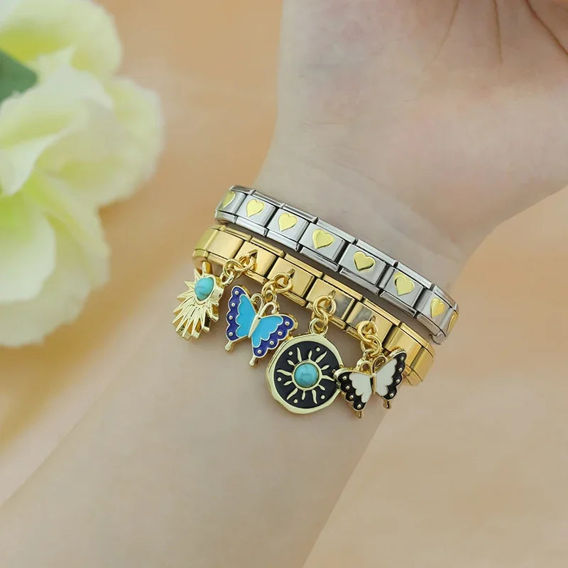 Charm Italiano Colgante - Colección Mística Dorada (Ojo Turco, Sol y Luna)