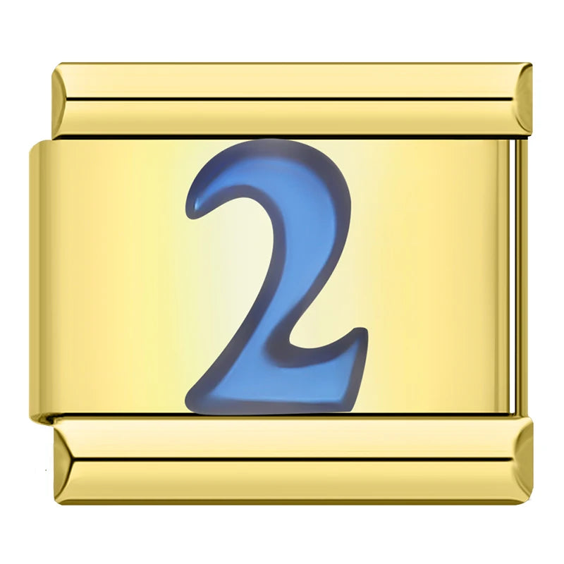 Charm Italiano Plano - Números Azules en Base Dorada (Dígitos 0-9)