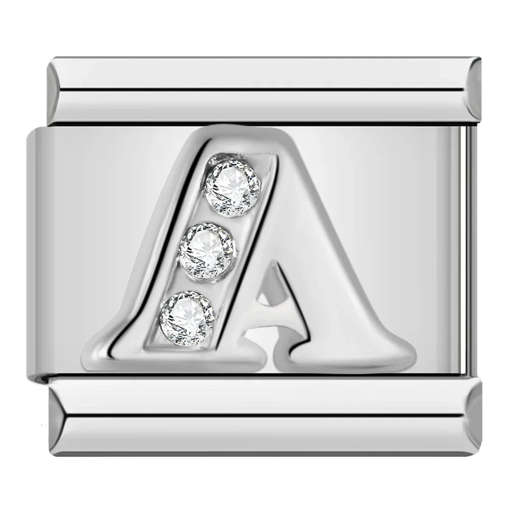 Charm Italiano Plano - Iniciales de Plata con Brillantes (Letras A-Z)