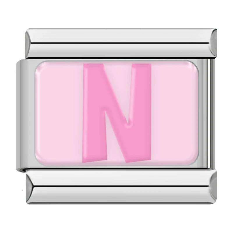 Charm Italiano Plano - Iniciales Rosa Pastel (Abecedario Completo)
