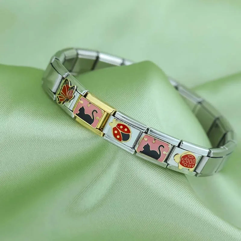 Charm Italiano Plano - Colección Pequeños Animales (Mariquita, Mariposa, Gato)