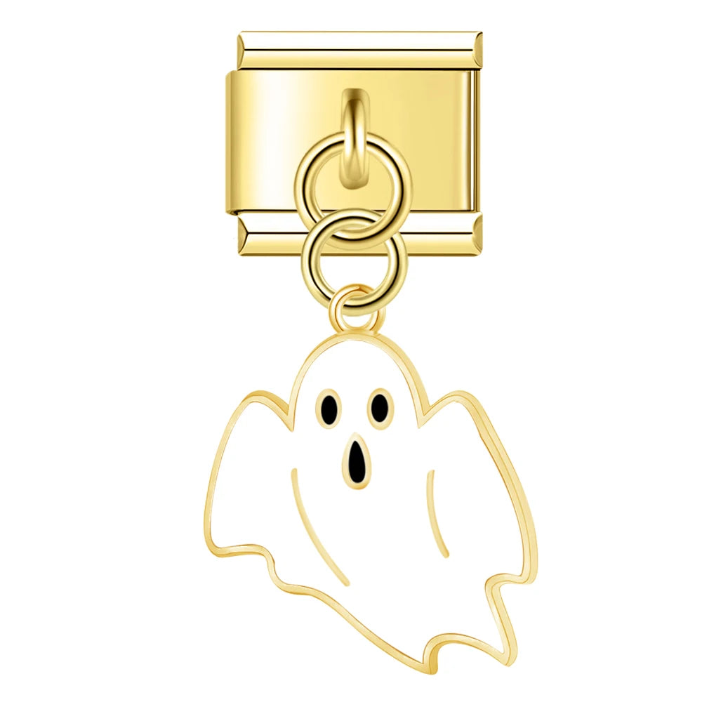 Charm Italiano Colgante - Colección Halloween Dorado (Fantasmas, Calabazas, Ataúd)