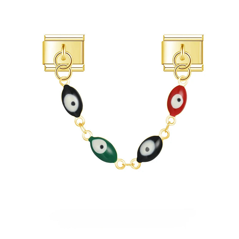 Charm Italiano Doble - Cadena Arcoíris y Ojos (Toque de Color)