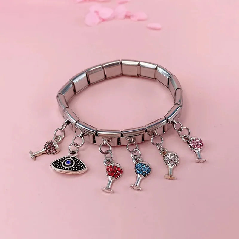 Charm Italiano Colgante - Colección Celebración (Copa de Vino, Ramo de Flores)