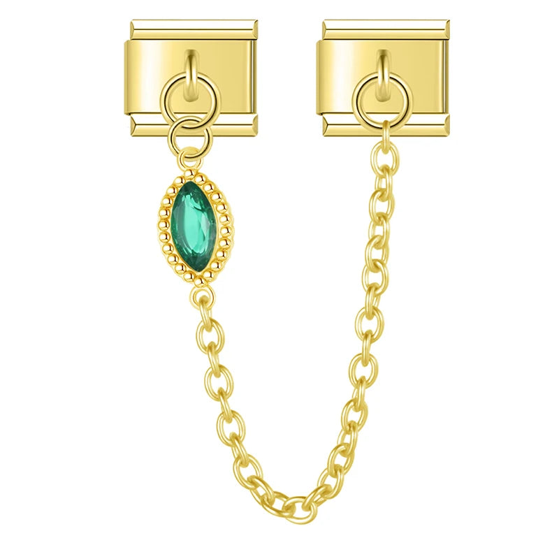 Charm Italiano Doble - Cadena con Gota de Zirconia (Estilo Lujo Dorado)