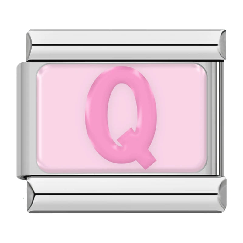 Charm Italiano Plano - Iniciales Rosa Pastel (Abecedario Completo)