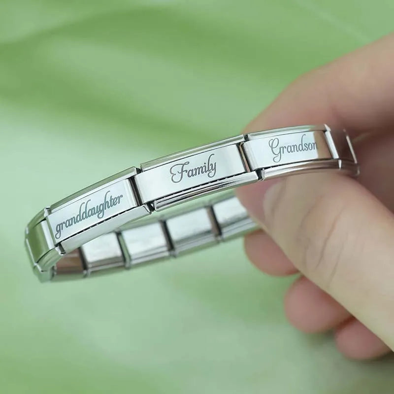 Charm Italiano Plano - Colección Familia Elegante y Brillos (Grabado Cursiva)