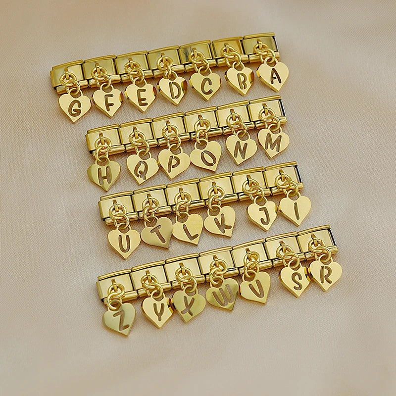 Charm Italiano Colgante - Inicial Corazón Dorado (Letras A-Z)