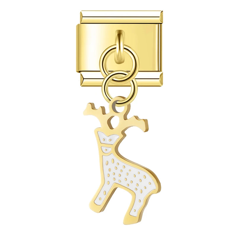 Charm Italiano Colgante - Colección Navidad Dorada (Muñeco de Nieve, Reno, Regalos)