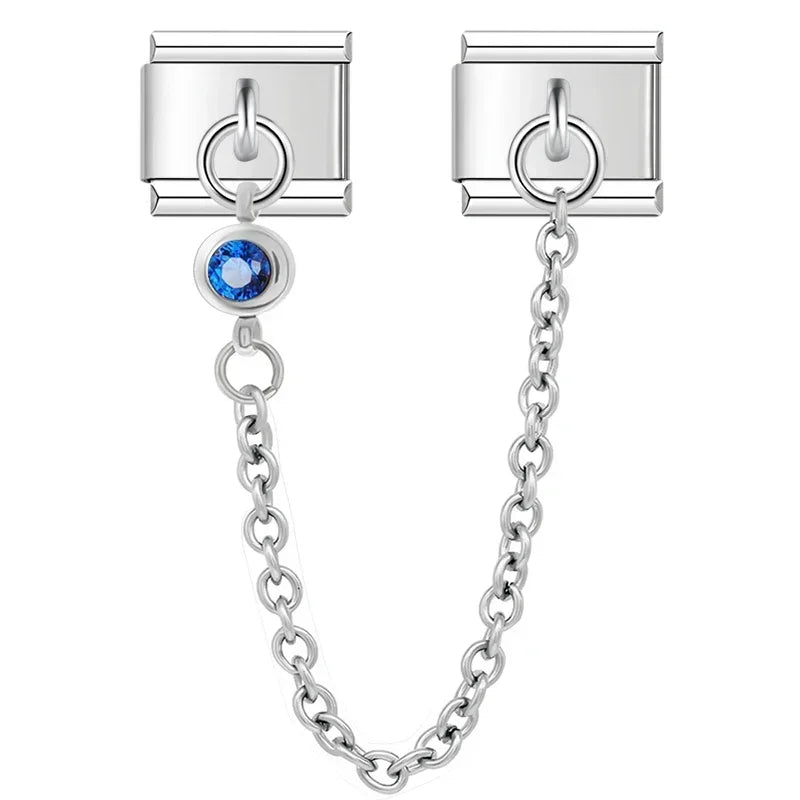 Charm Italiano Doble - Cadena de Seguridad con Mini-Colgante (Plata y Zirconias)