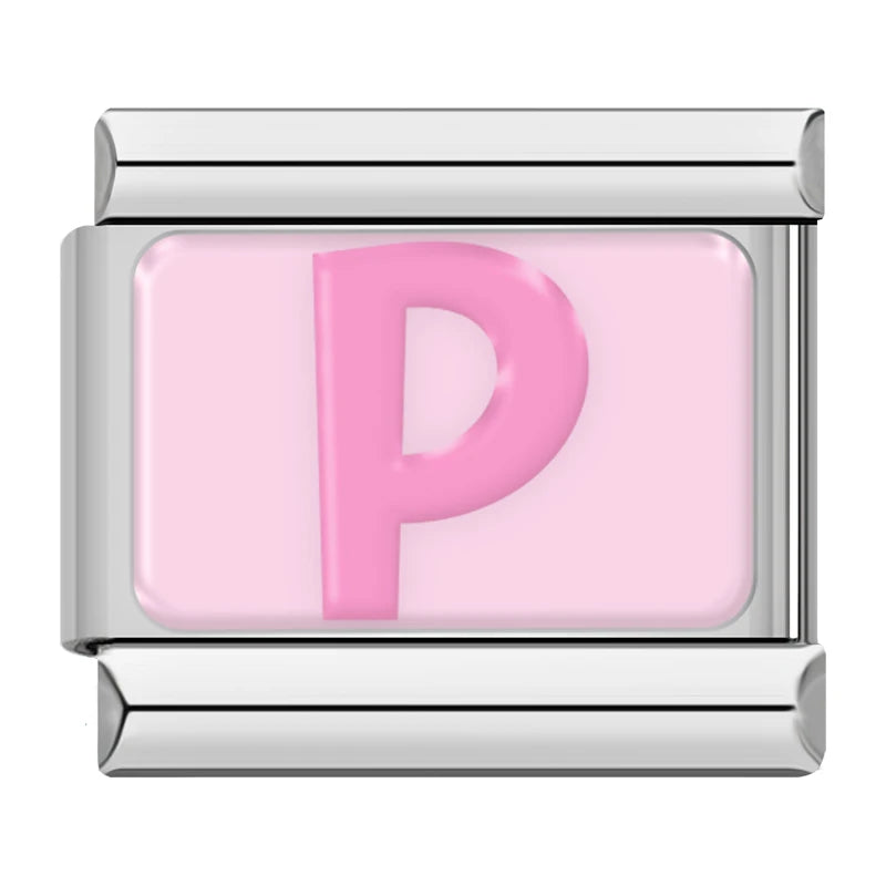 Charm Italiano Plano - Iniciales Rosa Pastel (Abecedario Completo)