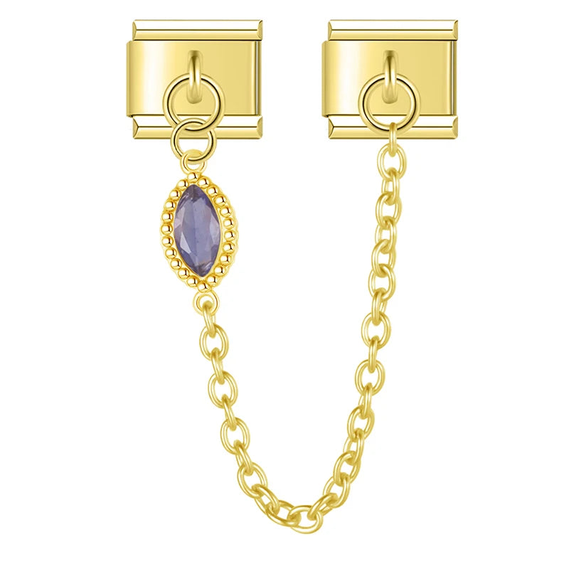 Charm Italiano Doble - Cadena con Gota de Zirconia (Estilo Lujo Dorado)