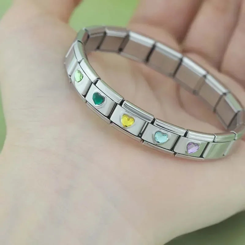 Charm Italiano Plano - Corazón Solitario de Zirconia (Piedras de Color)