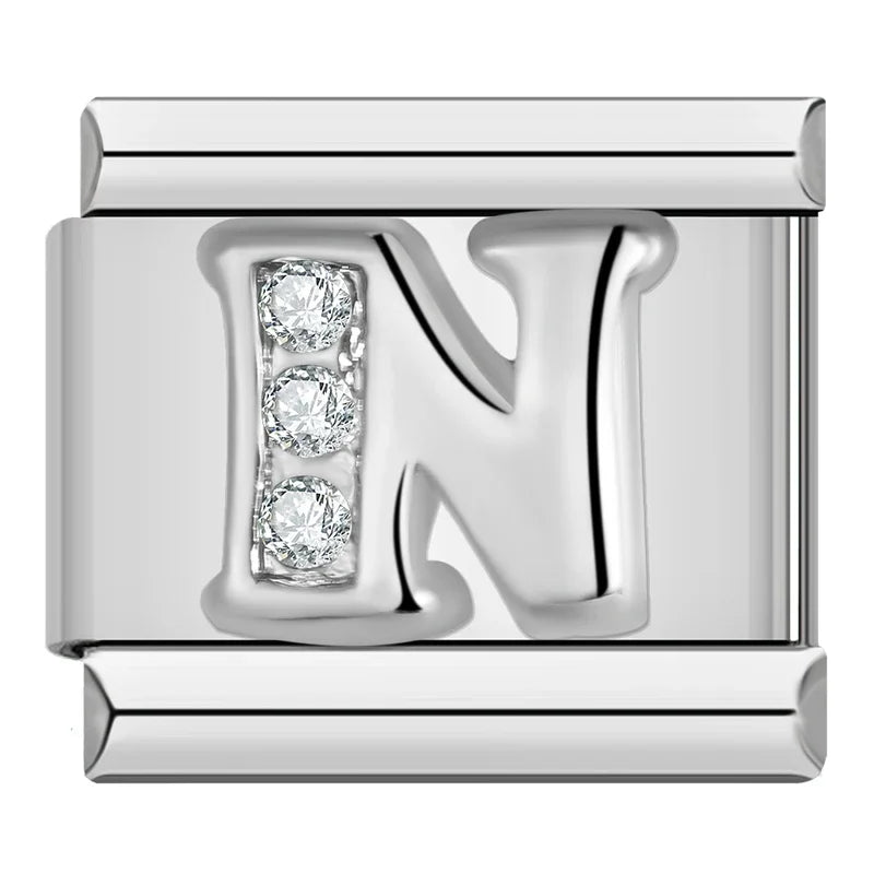 Charm Italiano Plano - Iniciales de Plata con Brillantes (Letras A-Z)