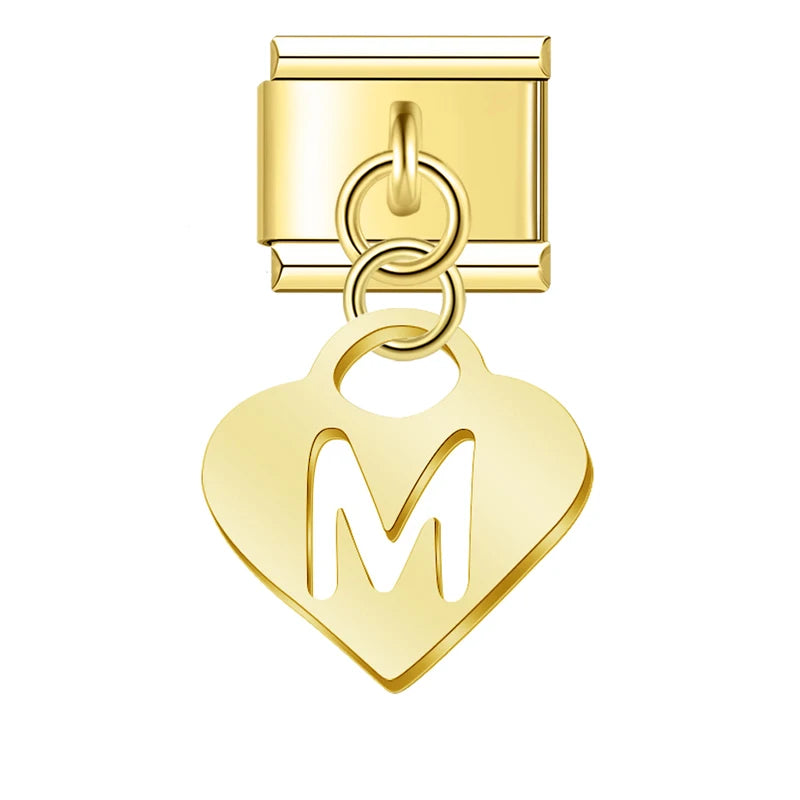 Charm Italiano Colgante - Inicial en Corazón Dorado (Letras A-Z)