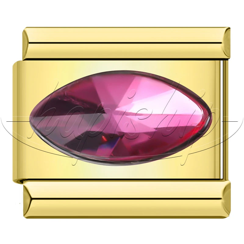 Charm Italiano Joya - Piedra Ovalada Facetada (Base Oro)