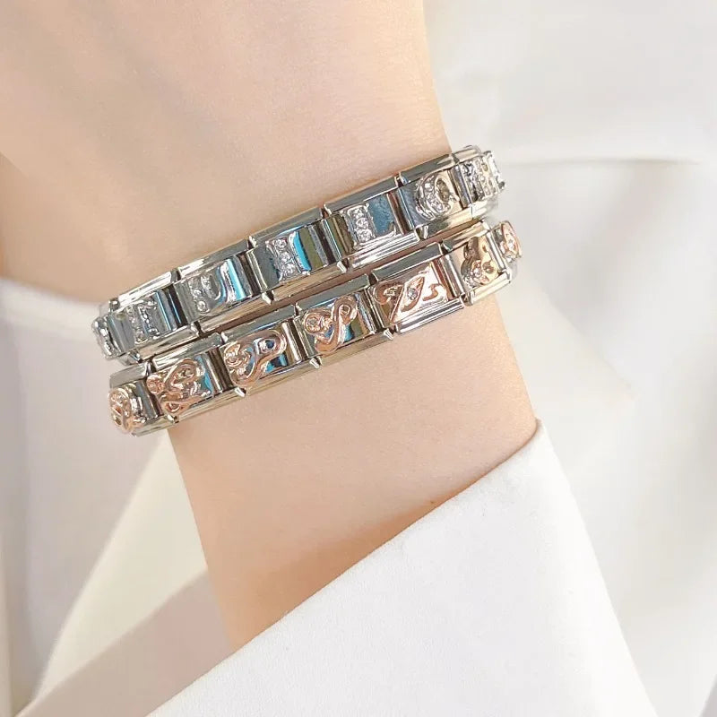 Charm Italiano Plano - Iniciales de Plata con Brillantes (Letras A-Z)