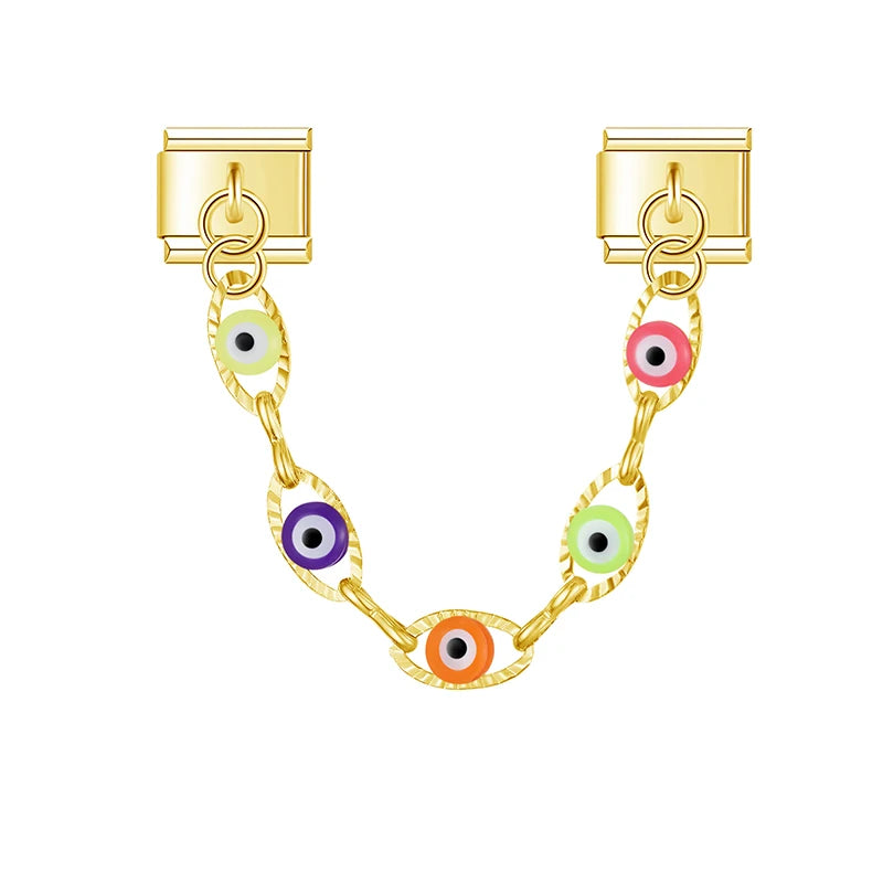 Charm Italiano Doble - Cadena Protectora "Evil Eye" (Ojos Turcos)