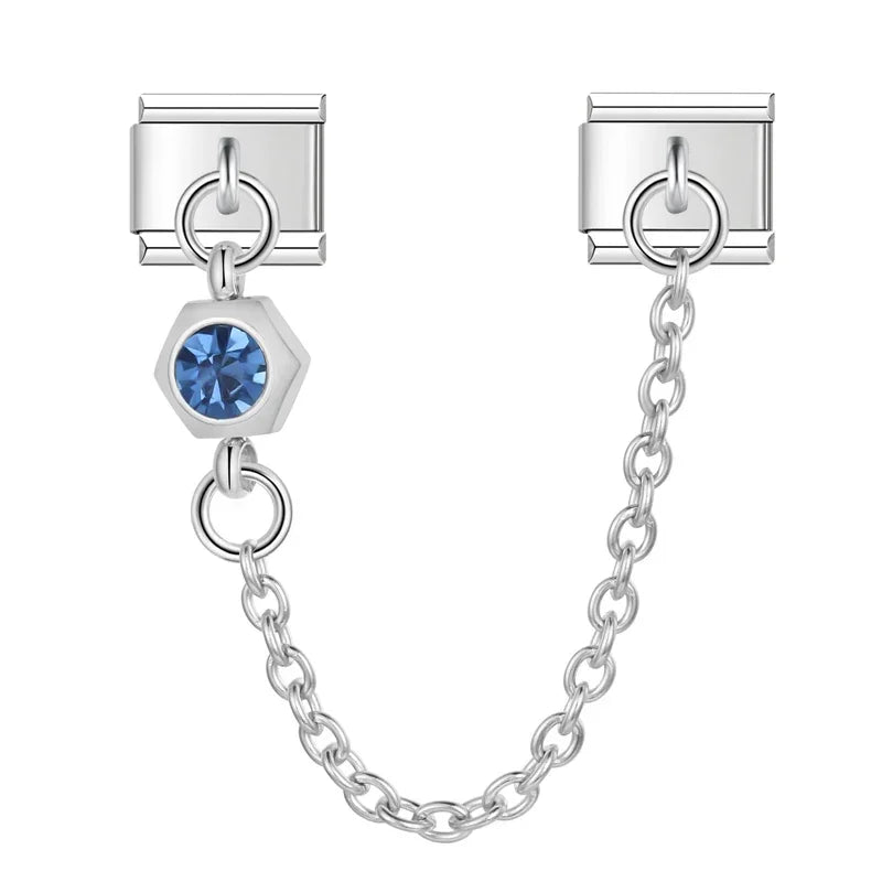 Charm Italiano Doble - Cadena de Seguridad con Mini-Colgante (Plata y Zirconias)