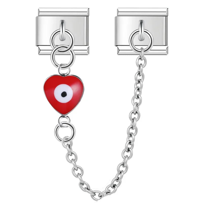 Charm Italiano Doble - Cadena con Ojo Protector (Corazón y Luna Pop)
