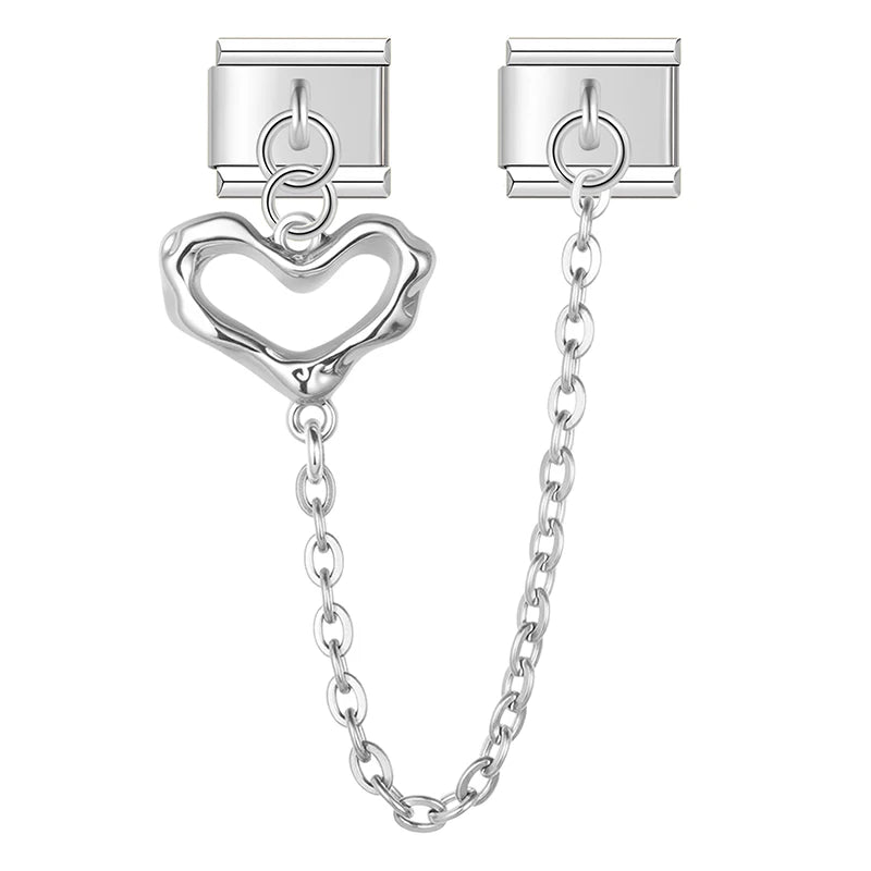 Charm Italiano Doble - Conector Corazón (Silueta Colgante y Cadena)