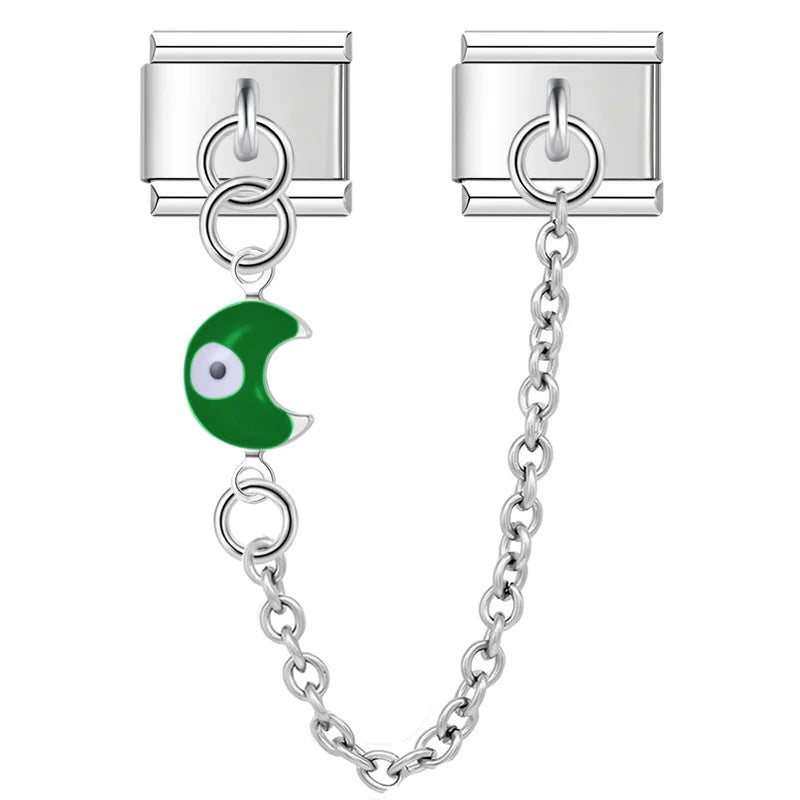 Charm Italiano Doble - Cadena con Ojo Protector (Corazón y Luna Pop)