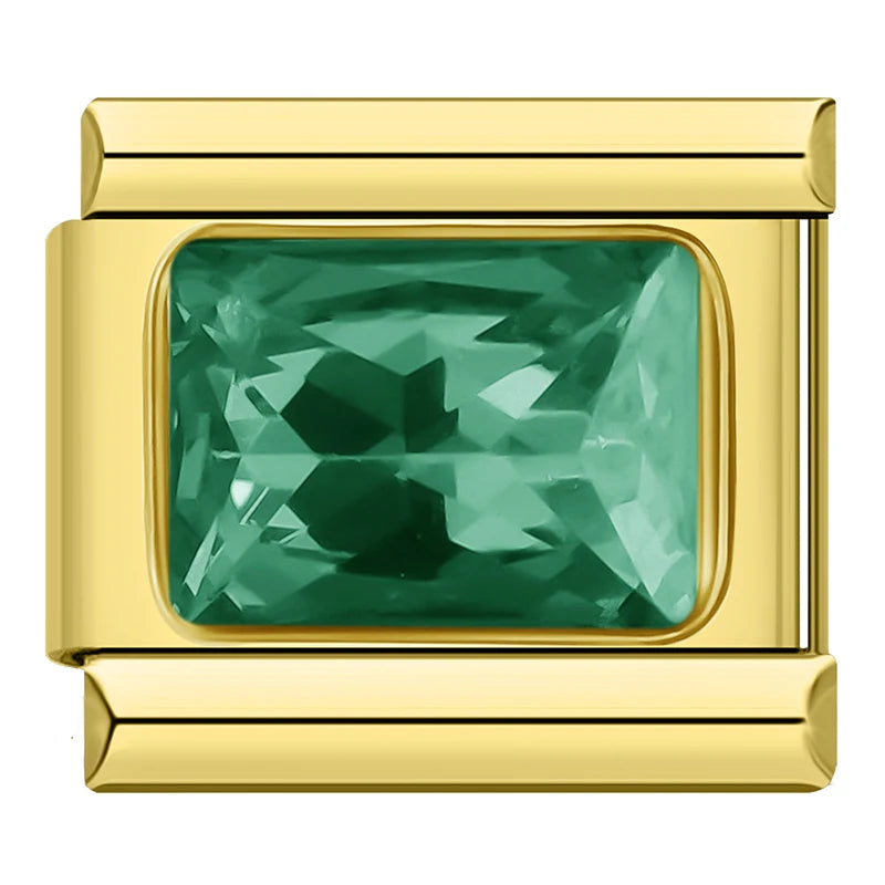 Charm Italiano Plano - Solitario Rectangular (Talla Esmeralda y Colores)