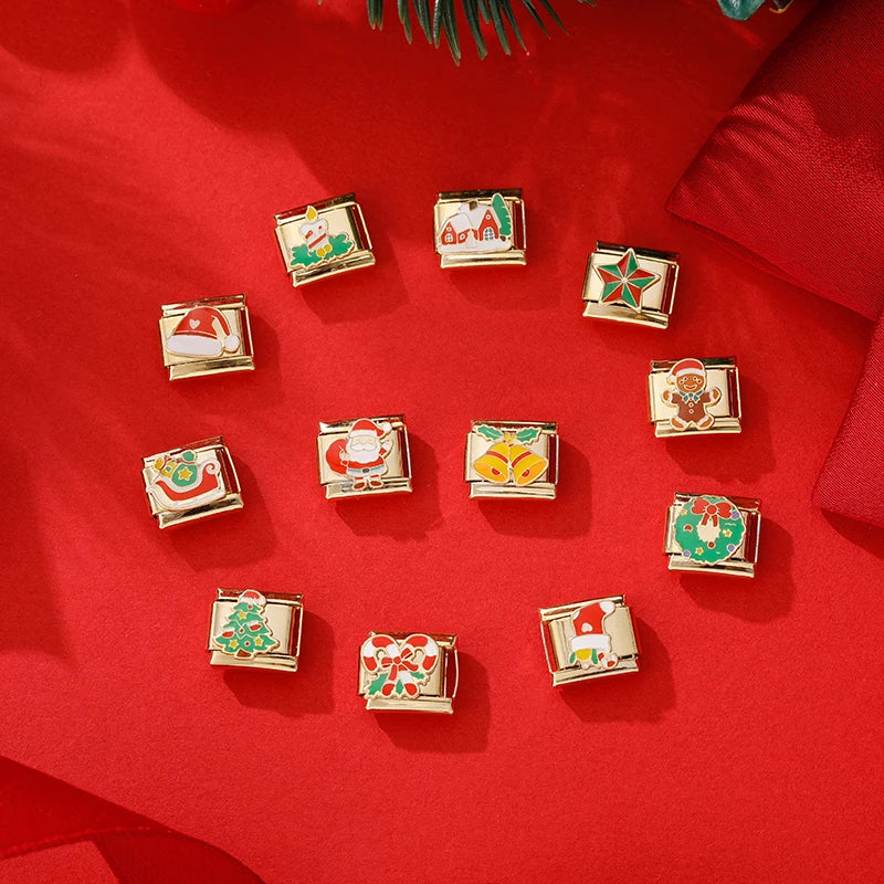 Charm Italiano Plano - Colección Navidad Clásica (Papá Noel, Árbol y Oro)