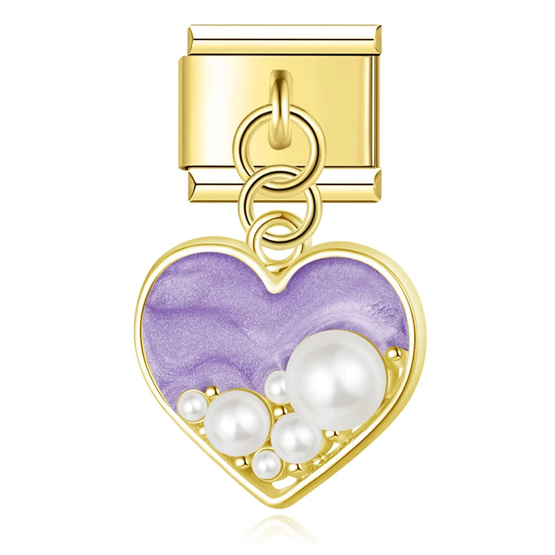 Charm Italiano Colgante - Colección Flores y Corazones con Perla